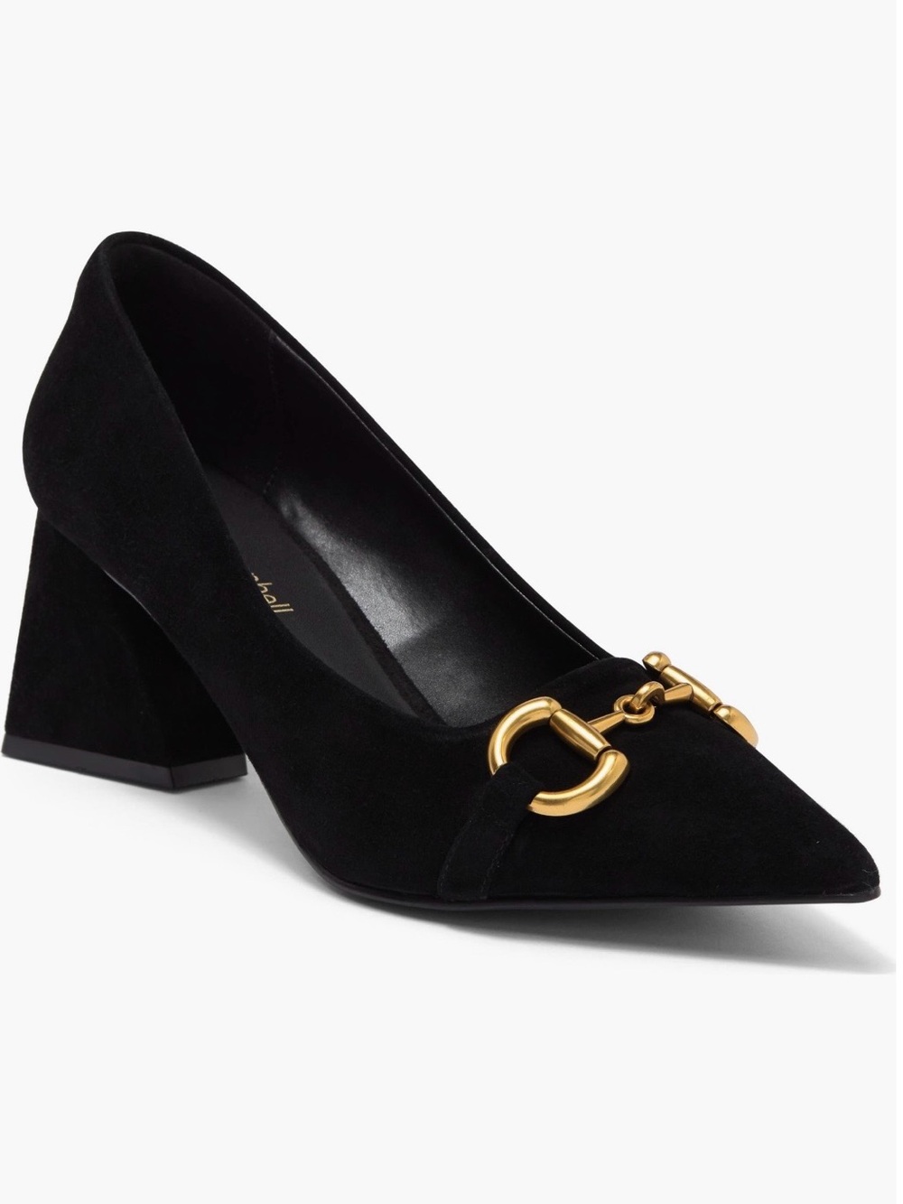 Jeffrey Campbell Happy Hour Black Suede Pointed-Toe Pump w/ Gold Horsebit, 9.5